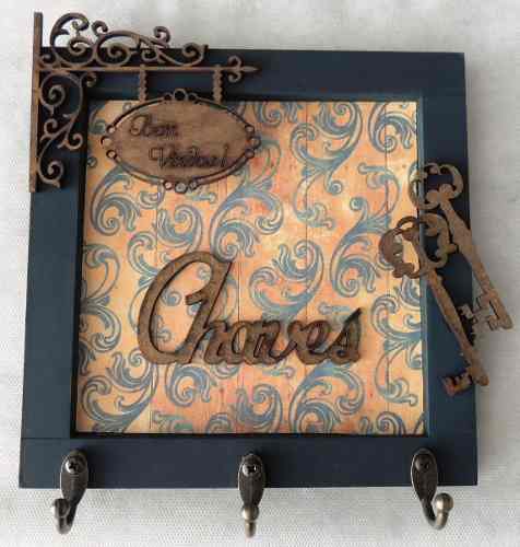 Porta-Chaves Bem-Vindos Arabesco Azul