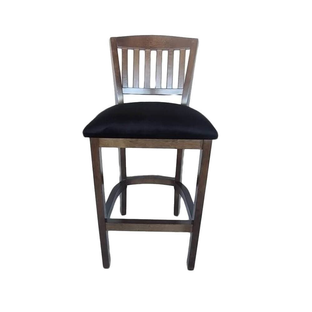 Banqueta Alta de Madeira Estofada Ripada Imbuia e Preto