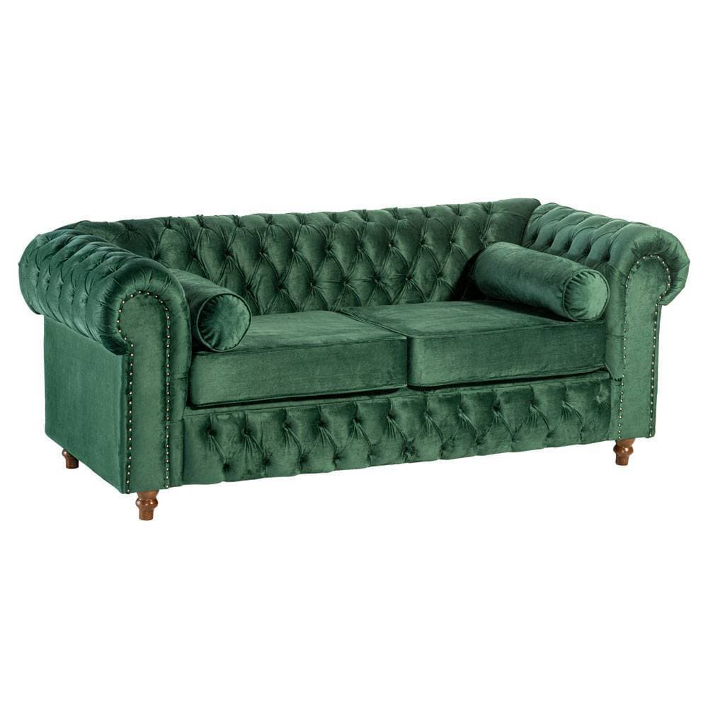Sofá Chesterfield 2 Lugares 180 Cm Tecido Veludo Verde