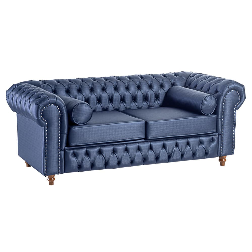 Sofá Chesterfield 2 Lugares 180 Cm Sintético Facto Azul