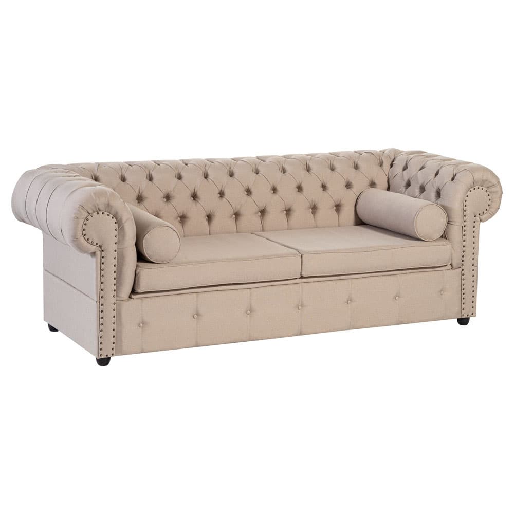 Sofá Chesterfield 2 Lugares 180 Cm Veludo Bege