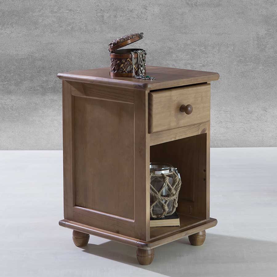 Mesa de Cabeceira de Madeira de Pinus com 1 Gavetinha para Quarto — foto 1