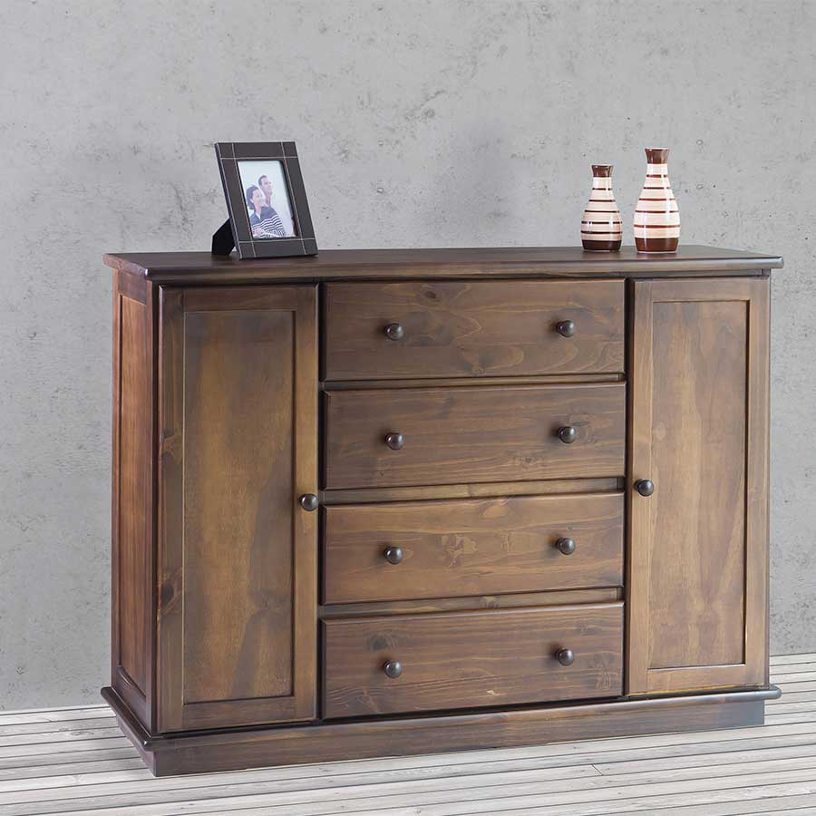 Cômoda Pinus 2 Portas Laterais com 4 Gavetas — foto 1