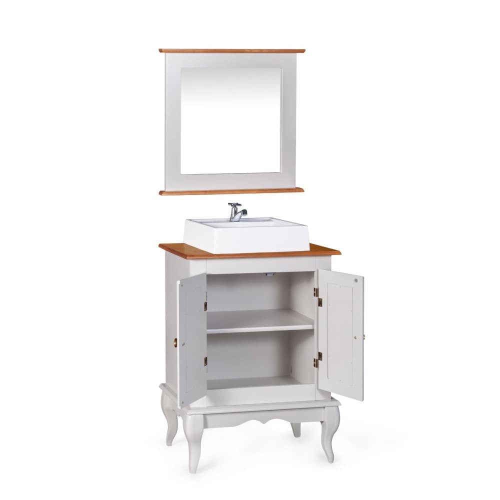 Conjunto Banheiro Dália Balcão Branco Cuba e Moldura com Espelho