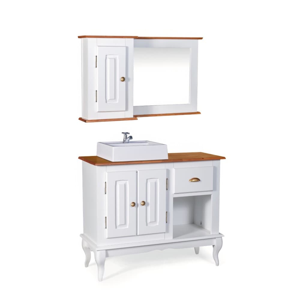 Conjunto Banheiro Dália Balcão Branco Cuba Moldura Espelho 2 Pts