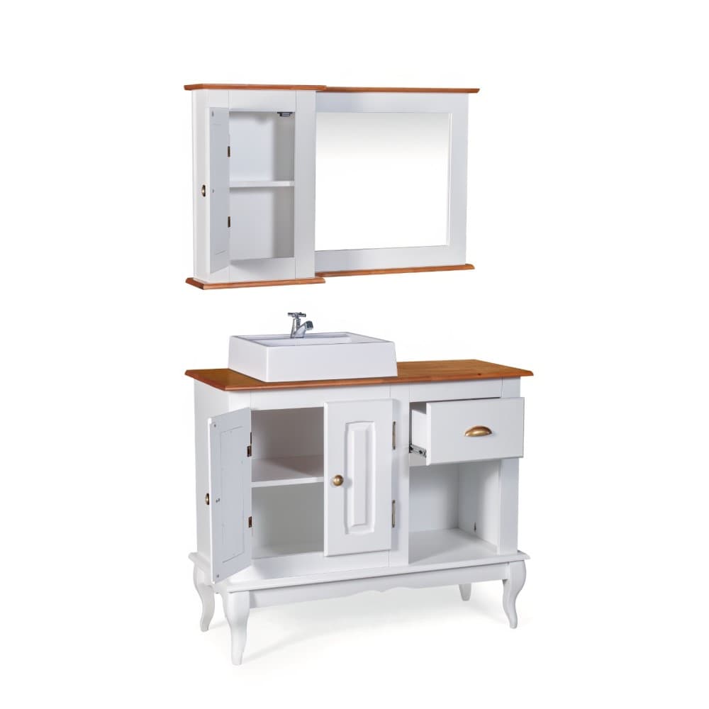 Conjunto Banheiro Dália Balcão Branco Cuba Moldura Espelho 2 Pts