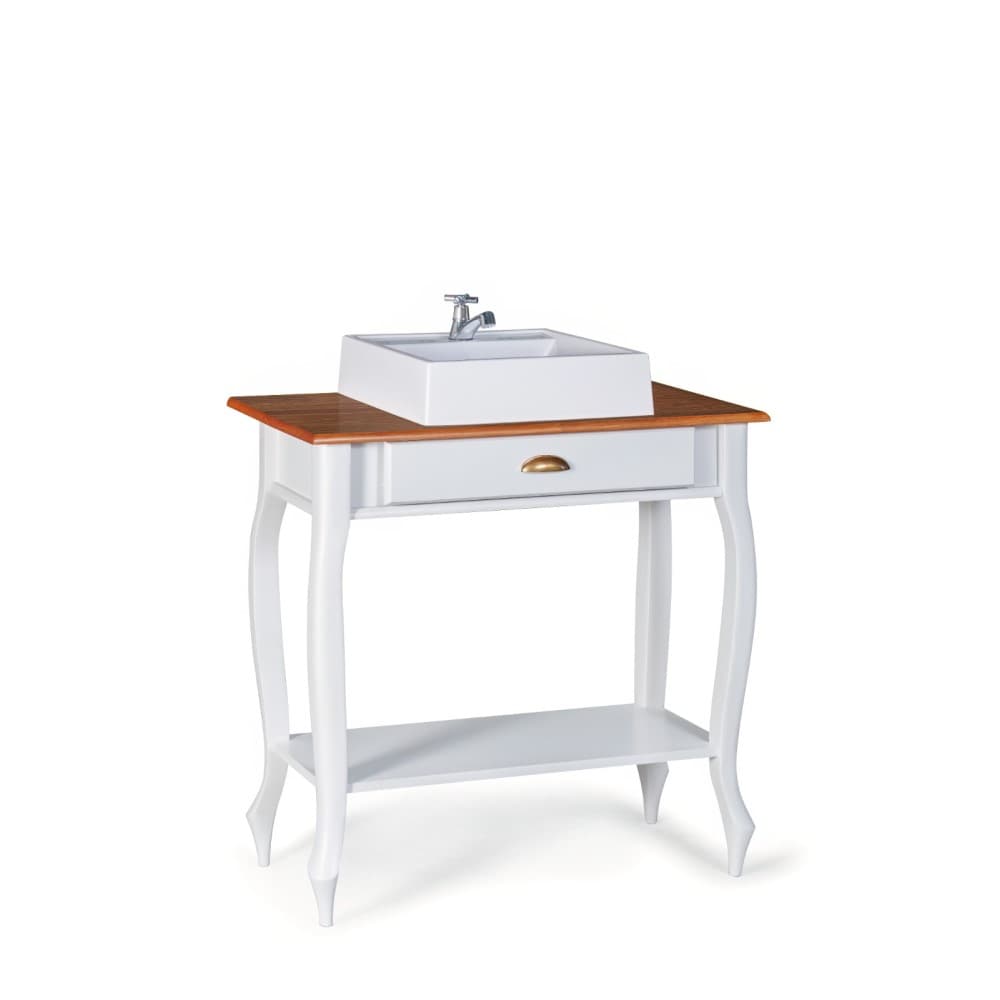 Mini Lavabo de Madeira Maciça com Pés Luiz Xv 1 Gaveta e 1 Prateleira