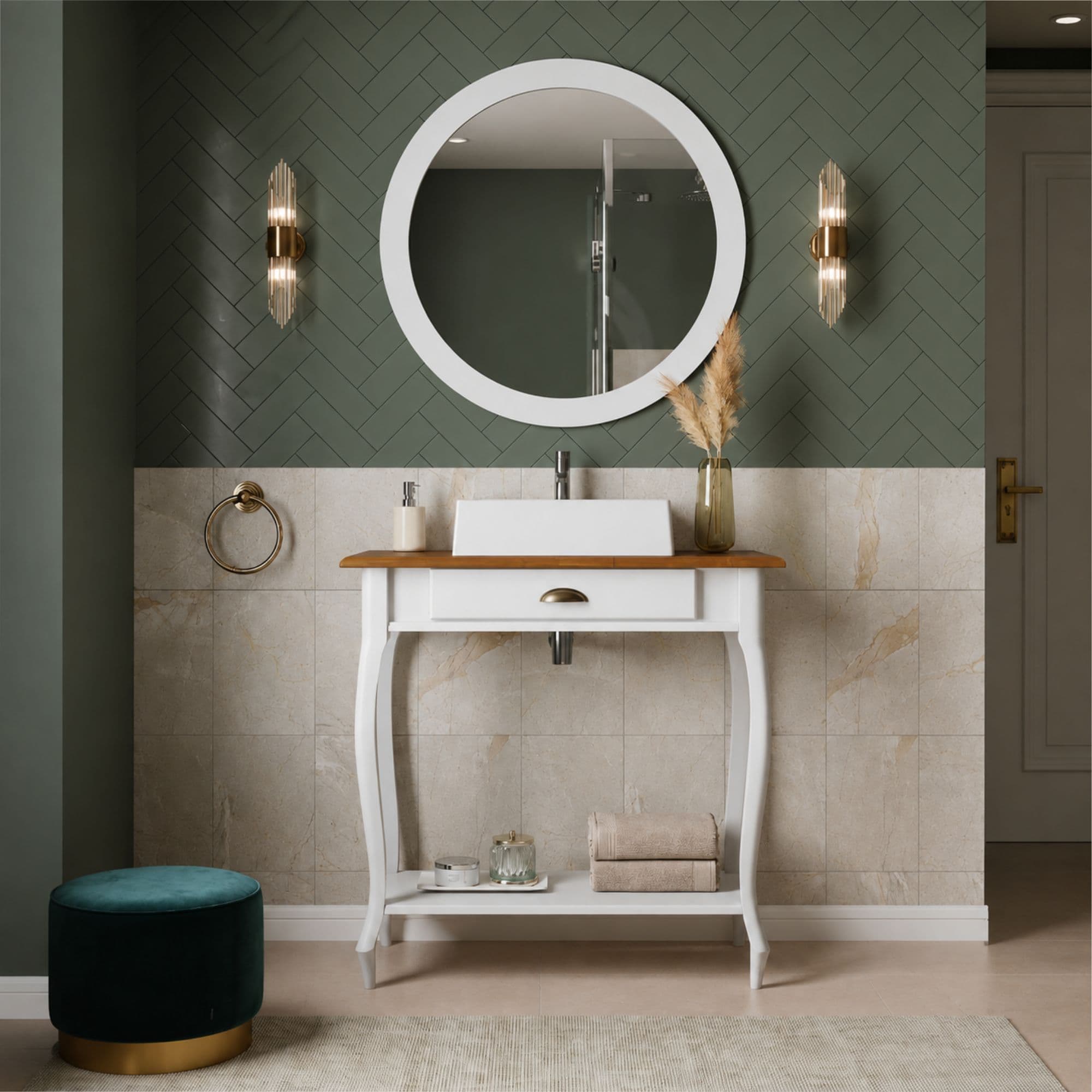 Mini Lavabo de Madeira Maciça com Pés Luiz Xv 1 Gaveta e 1 Prateleira