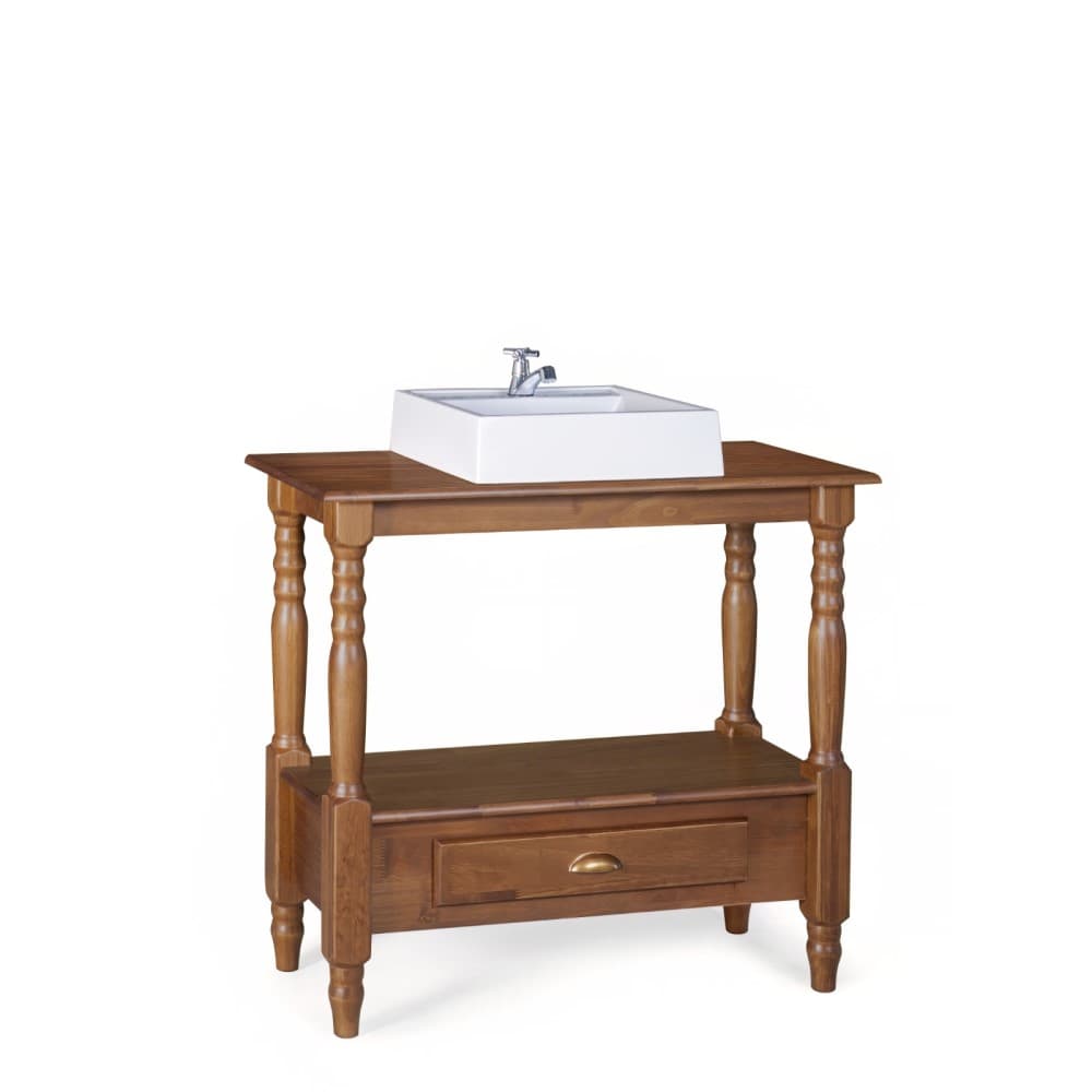 Lavabo Dália de Madeira com Cuba de Porcelana, Prateleira e Gaveta