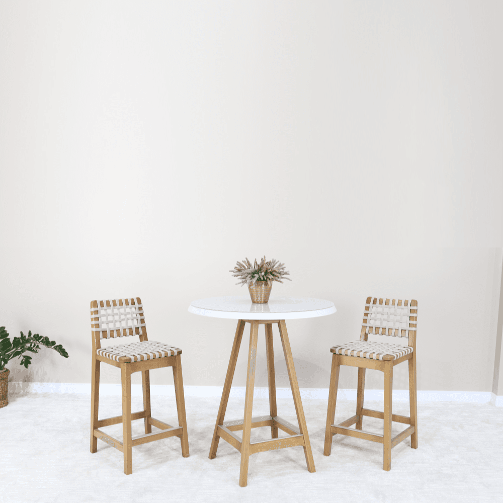 Mesa Bistrô Henri de Madeira Cor Amêndoa e Tampo com Vidro Fendi Claro 93 Cm