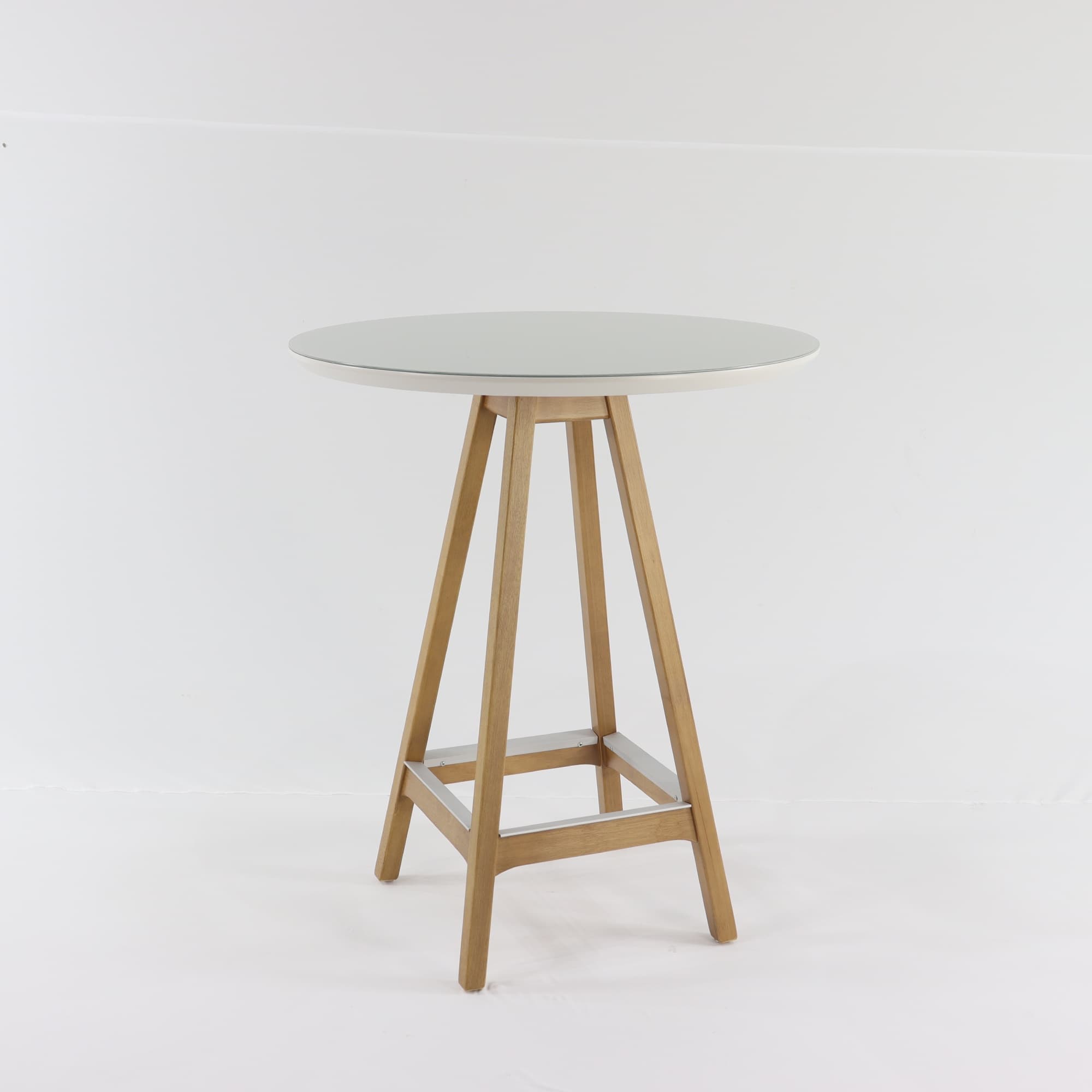 Mesa Bistrô Henri de Madeira Cor Amêndoa e Tampo com Vidro Fendi Claro 93 Cm