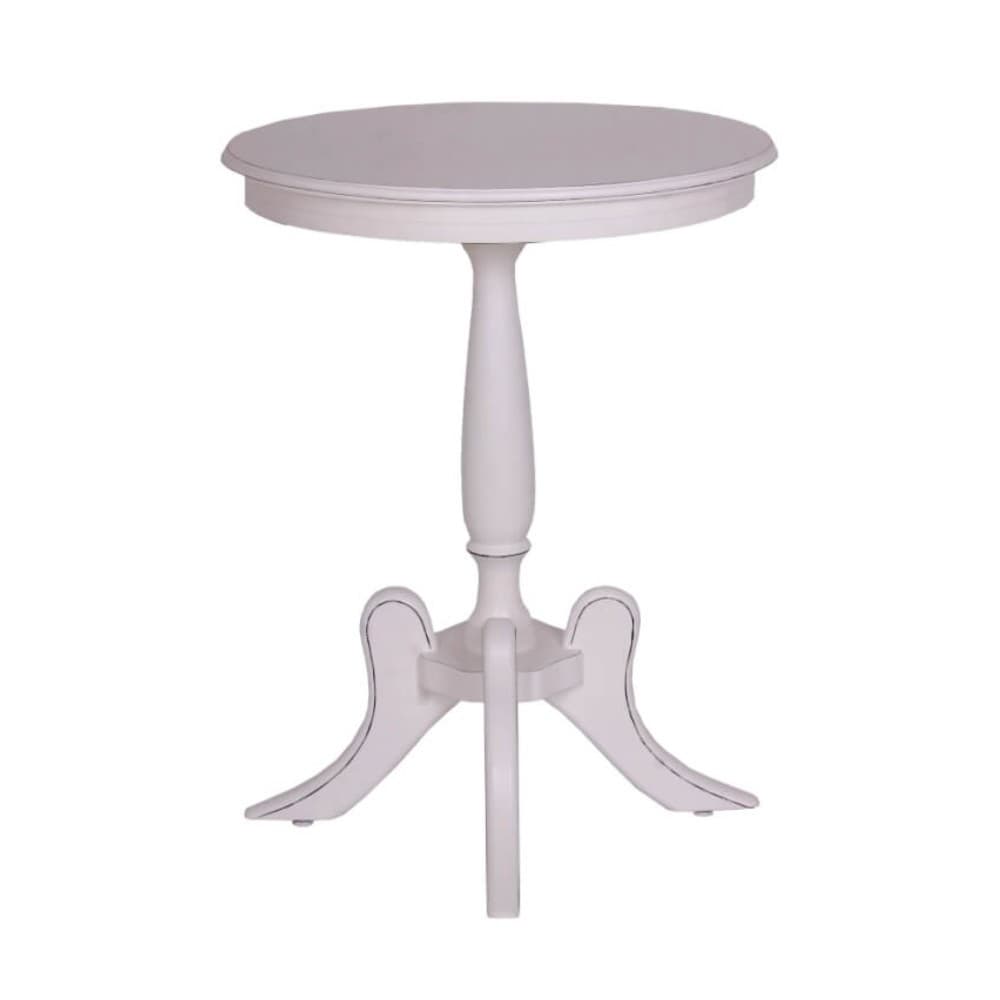 Mesa Lateral Redonda de Madeira 60 Cm Fênix Branco Provençal