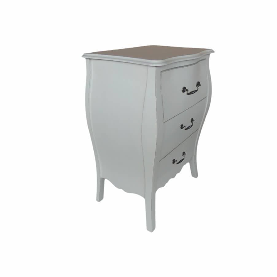 Mesa de Cabeceira Bombê Luiz Xv 3 Gavetas Branco Puxador Metálico