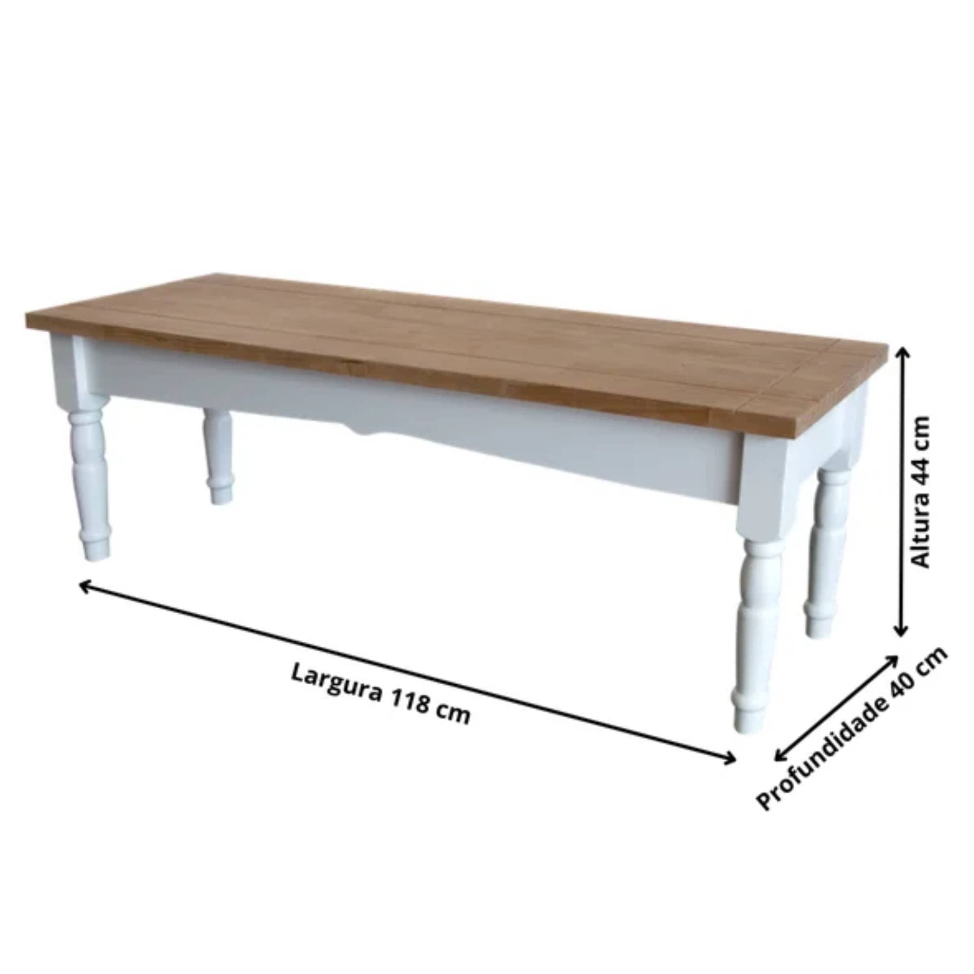Banco Vivere com Pés Torneados Cor Branco e Imbuia para Mesa de 140X80