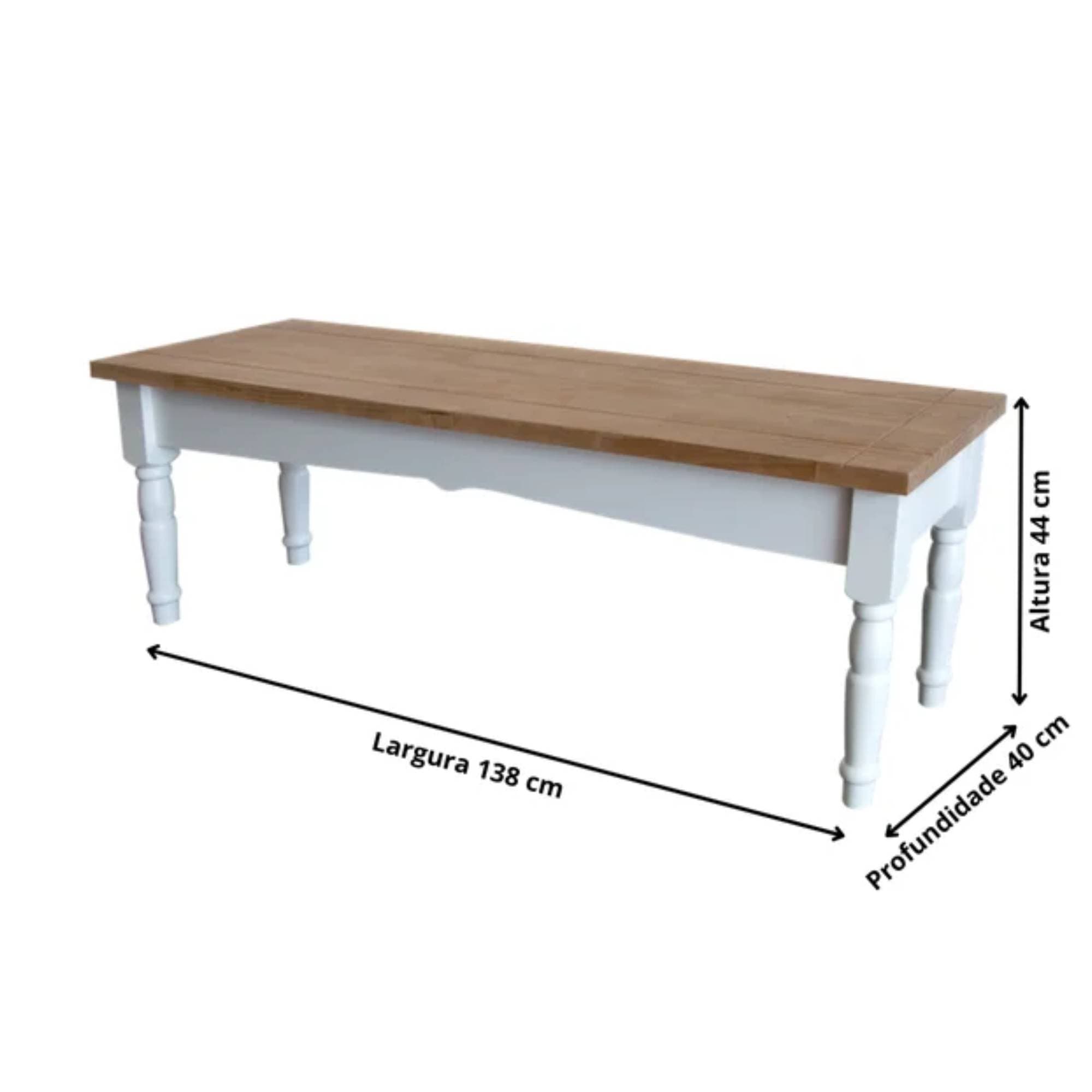 Banco Vivere com Pés Torneados Cor Branco e Imbuia para Mesa de 160X80