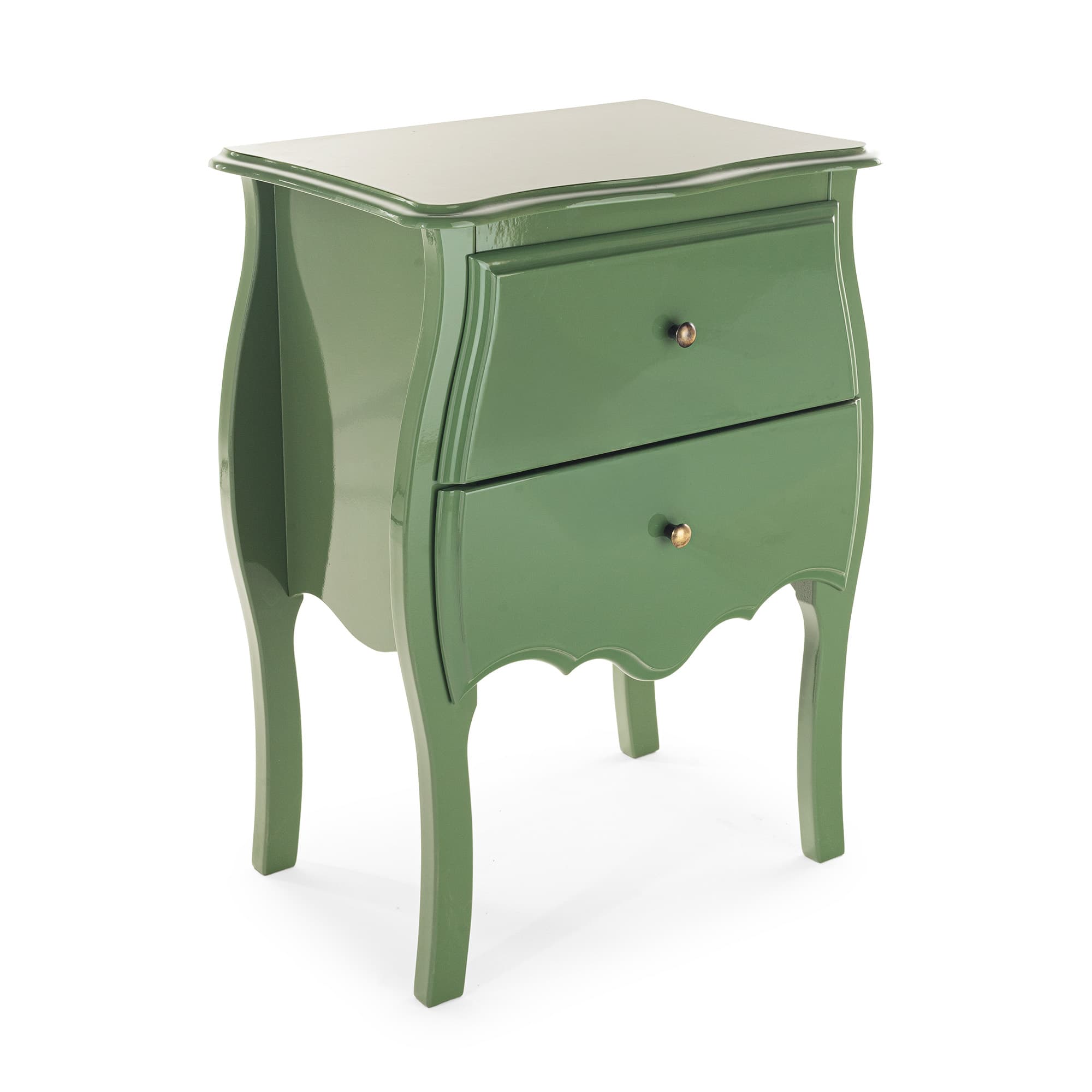 Mesa de Cabeceira Bombê de Madeira Cor Verde Menta Brilho com 2 Gavetas