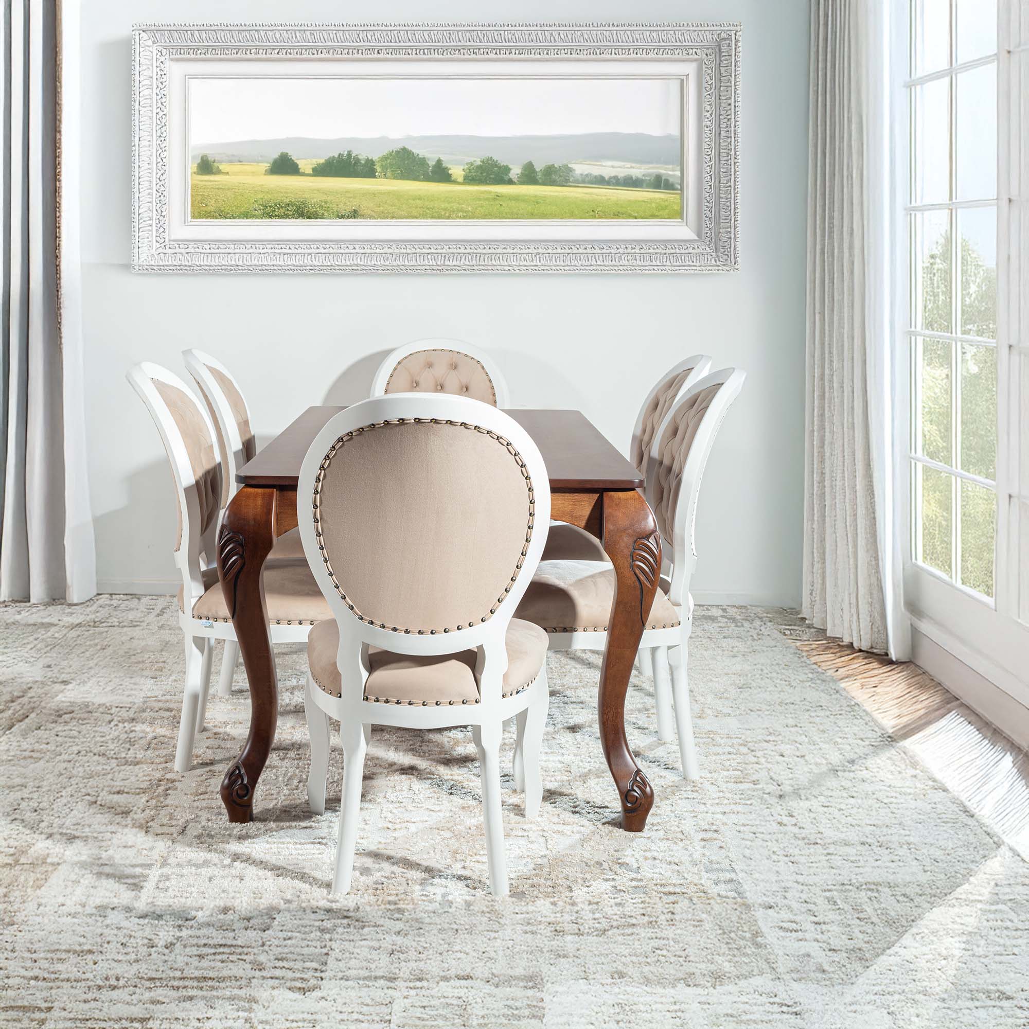 Conjunto Sala de Jantar Imperatriz Mesa 180 X 100 Cm 6 Cadeiras Estofadas