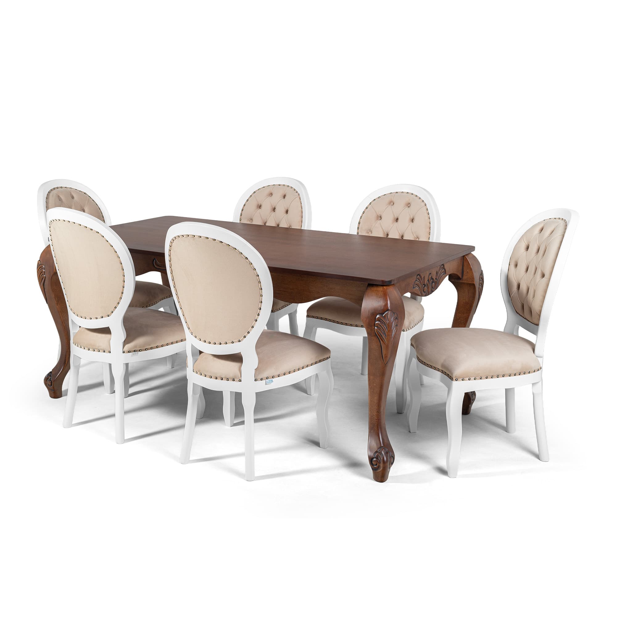 Conjunto Sala de Jantar Imperatriz Mesa 180 X 100 Cm 6 Cadeiras Estofadas