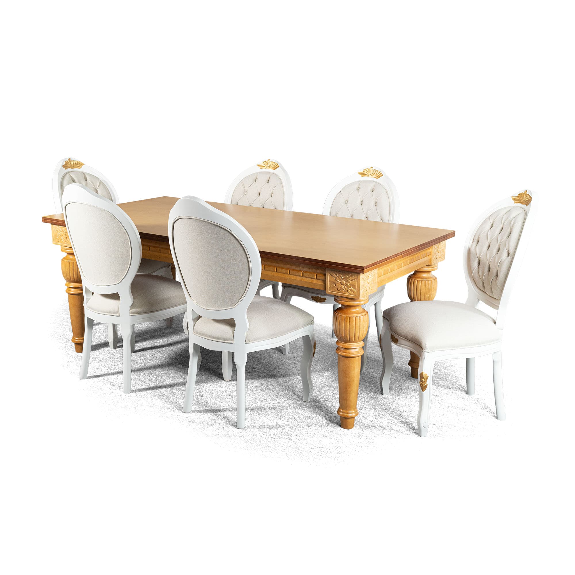 Conjunto Mesa Jantar 200 X 100 Cm Tampo Mdf com 6 Cadeiras Medalhão Branca