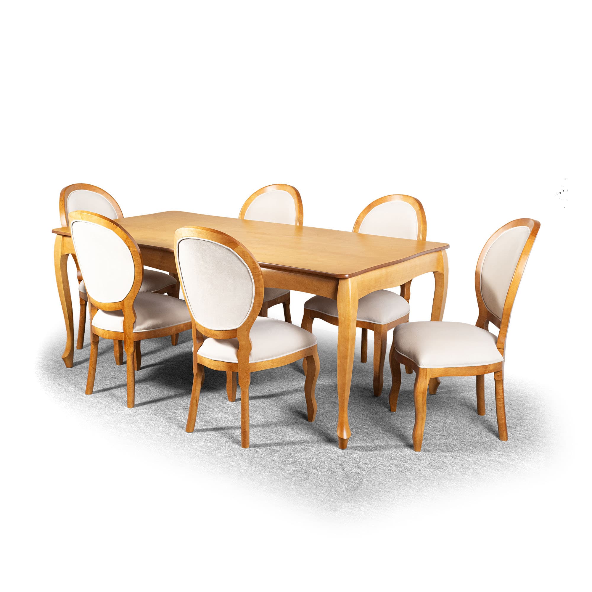 Conjunto Mesa Jantar 200 X 100 Cm Tampo Mdf 6 Cadeiras Medalhão Amêndoa