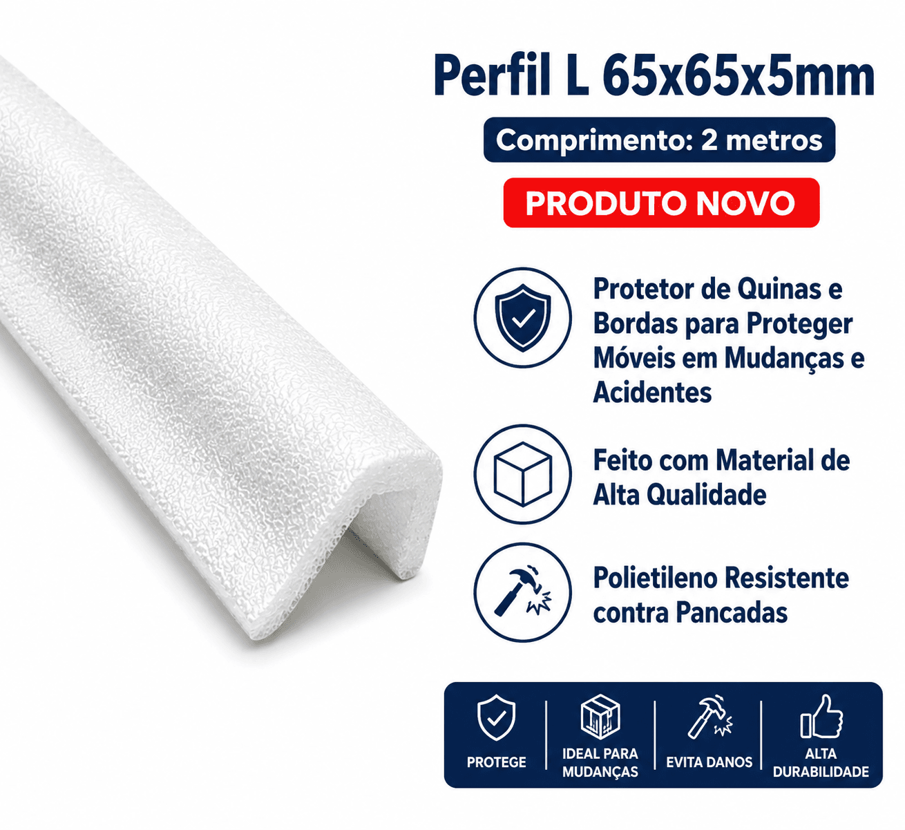 Kit 10 Protetores de Quina Perfil de Espuma para Móveis e Vidros 2M