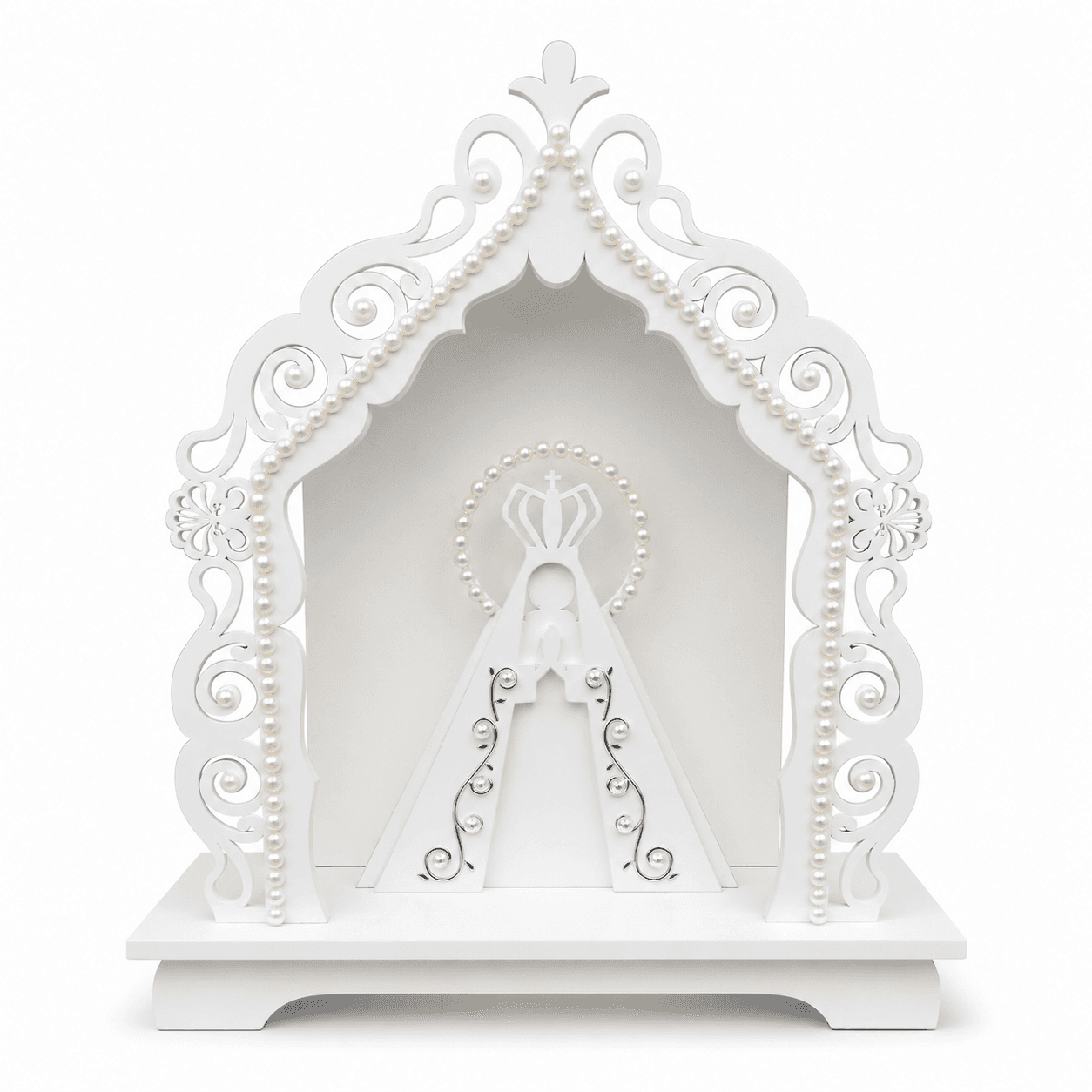 Capela de Madeira Nossa Senhora Aparecida Na Cor Branca 29.5 Cm