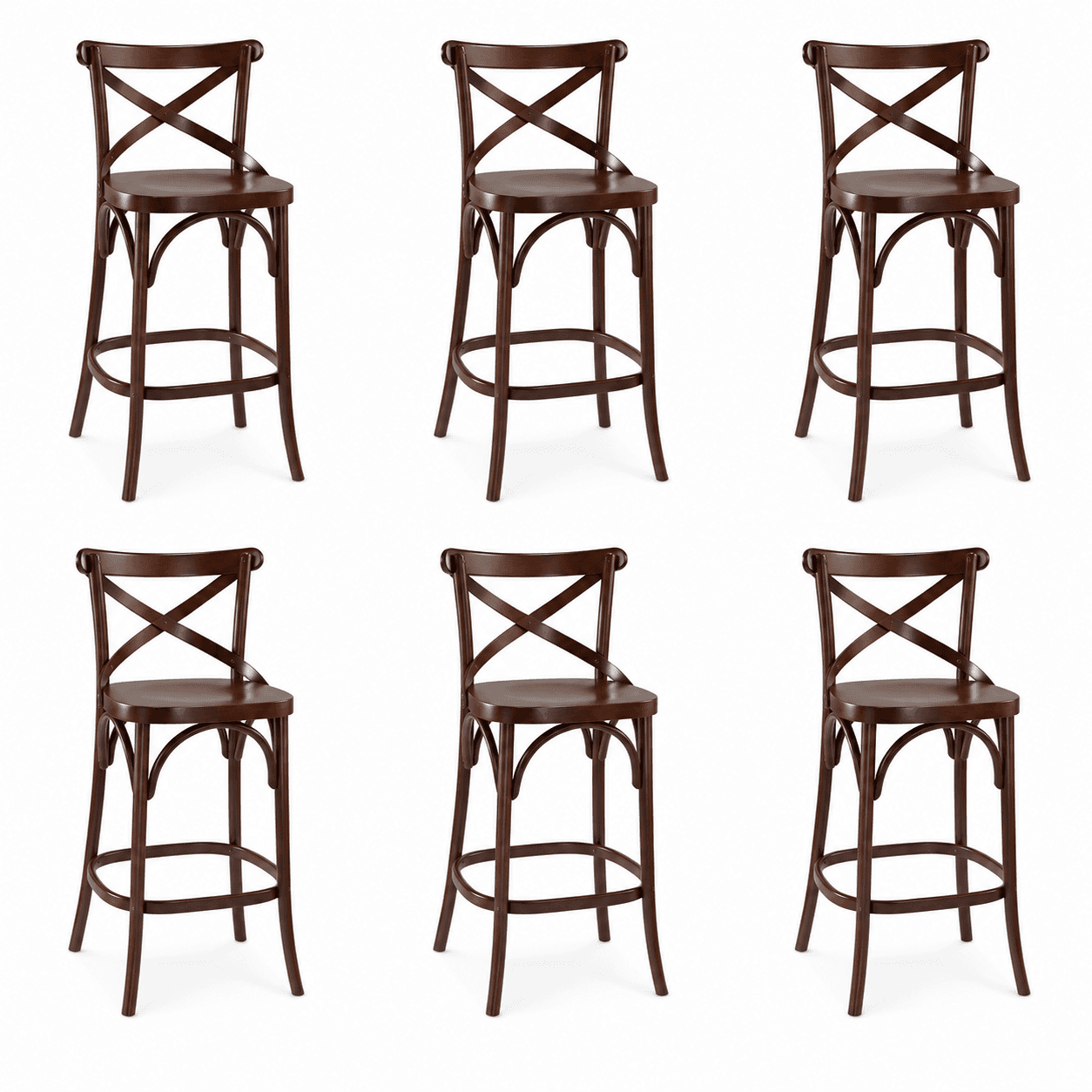 Conjunto 6 Banquetas Alta X Madeira Maciça Confortável Cor Pinhão
