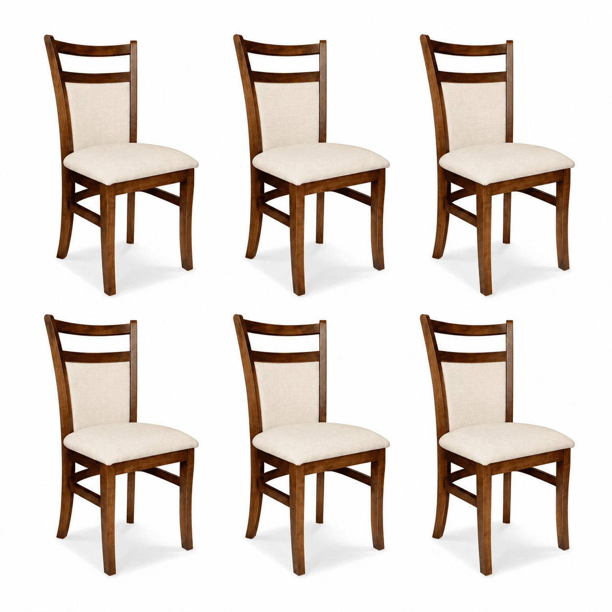 Conjunto 6 Cadeiras de Madeira Cor Capuccino com Encosto Liso