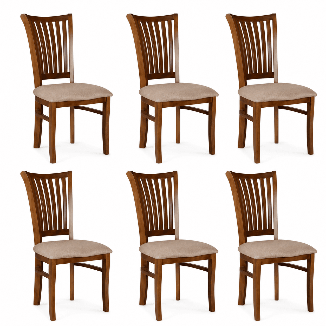 Conjunto com 6 Cadeiras Ripada Roma de Madeira Estofada Imbuia