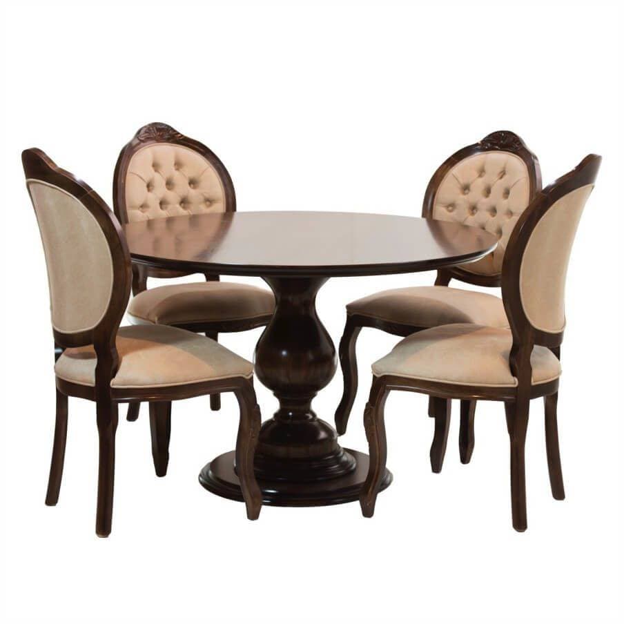 Conjunto Sala de Jantar 4 Lugares Mesa Redonda 90 Cm Canon e Cadeiras Medalhão Imbuia