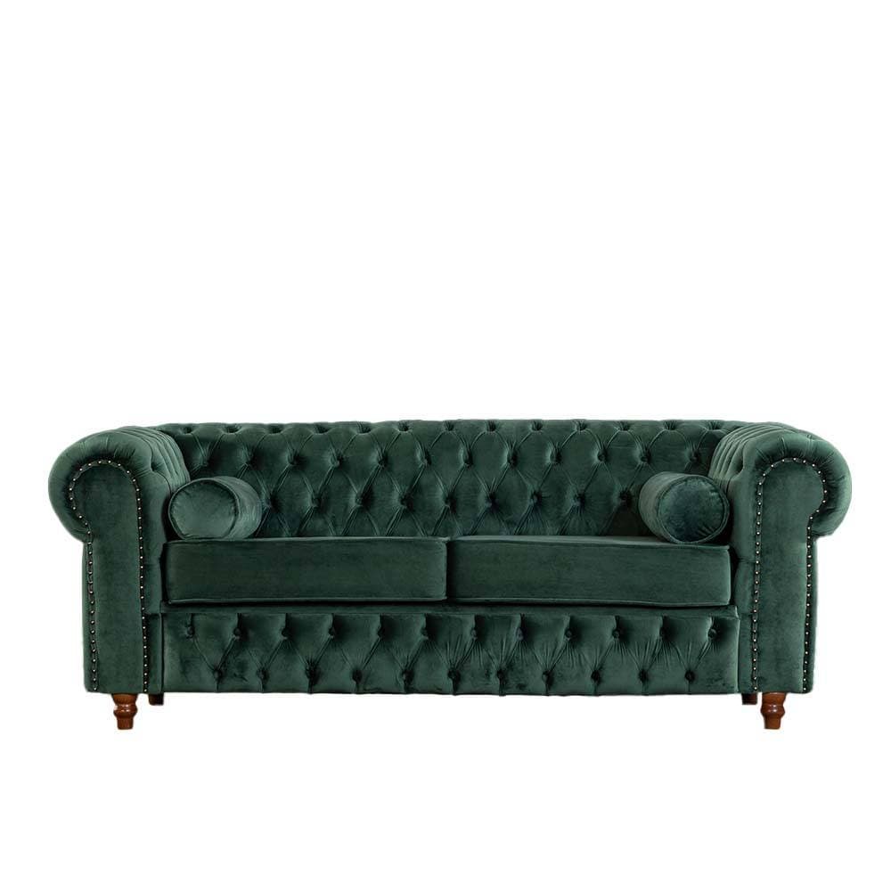 Sofá Chesterfield 2 Lugares 180 Cm Tecido Veludo Verde