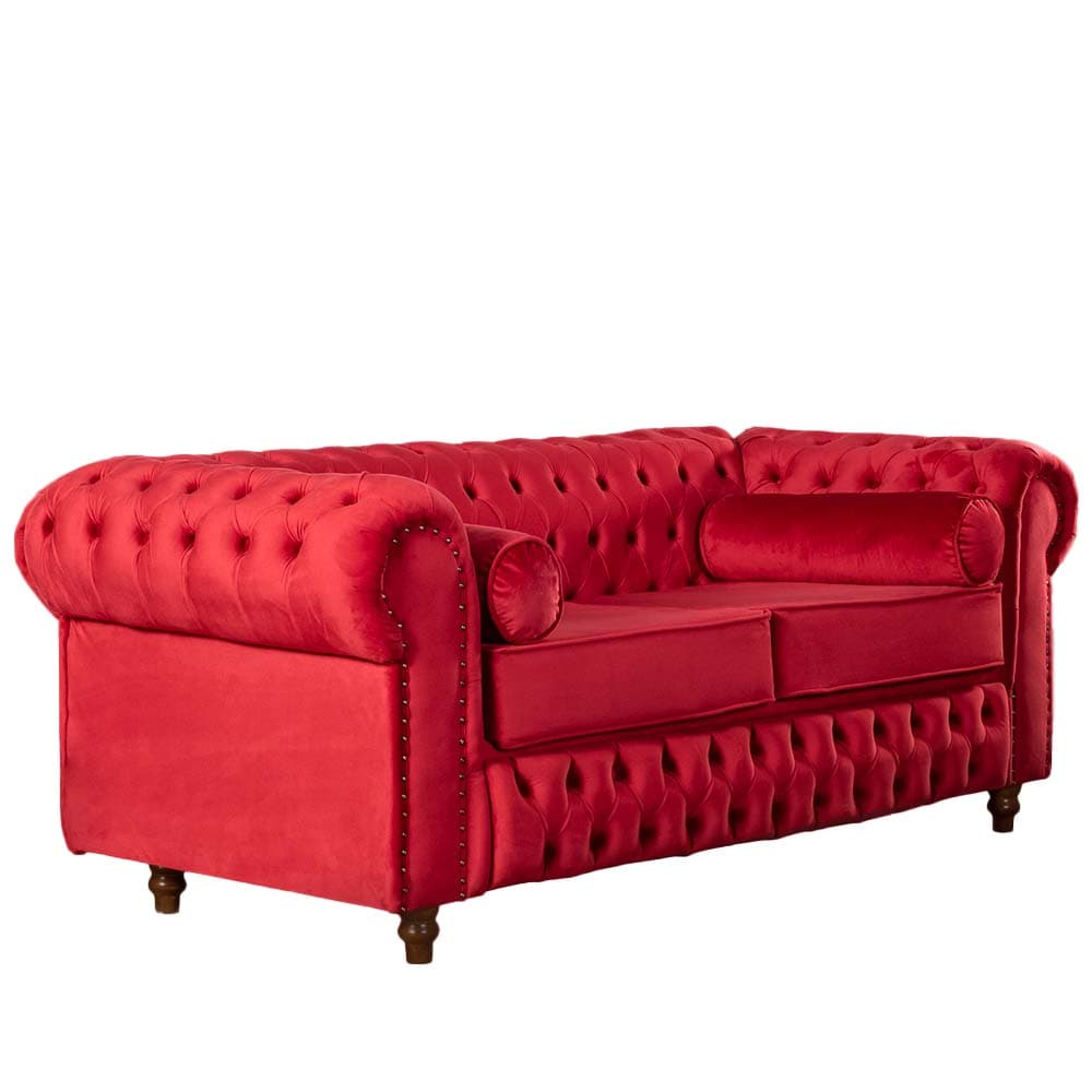 Sofá Chesterfield 2 Lugares 180 Cm Veludo Vermelho
