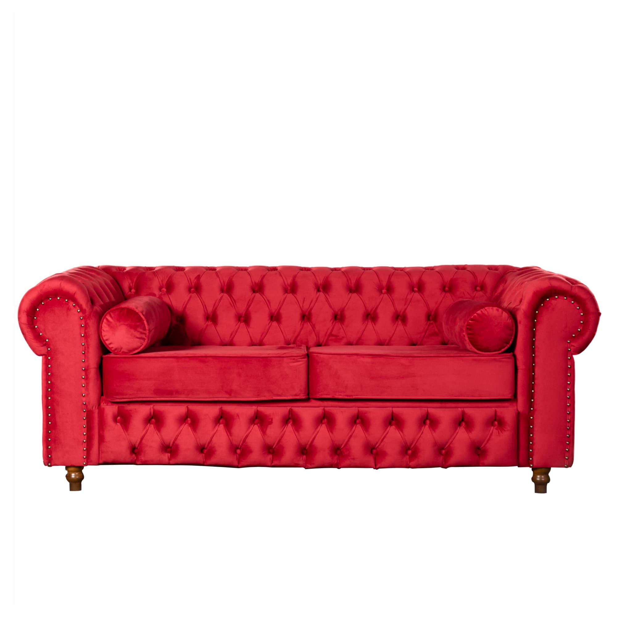 Sofá Chesterfield 2 Lugares 180 Cm Veludo Vermelho