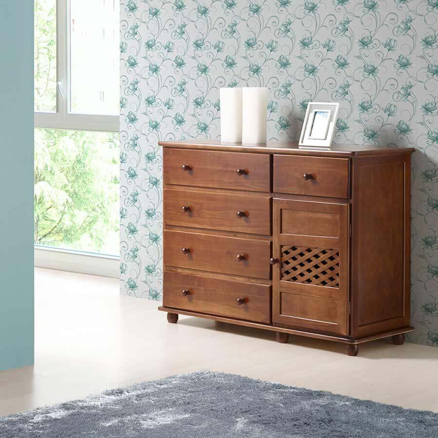 Cômoda Pinus com 5 Gavetas e 1 Porta