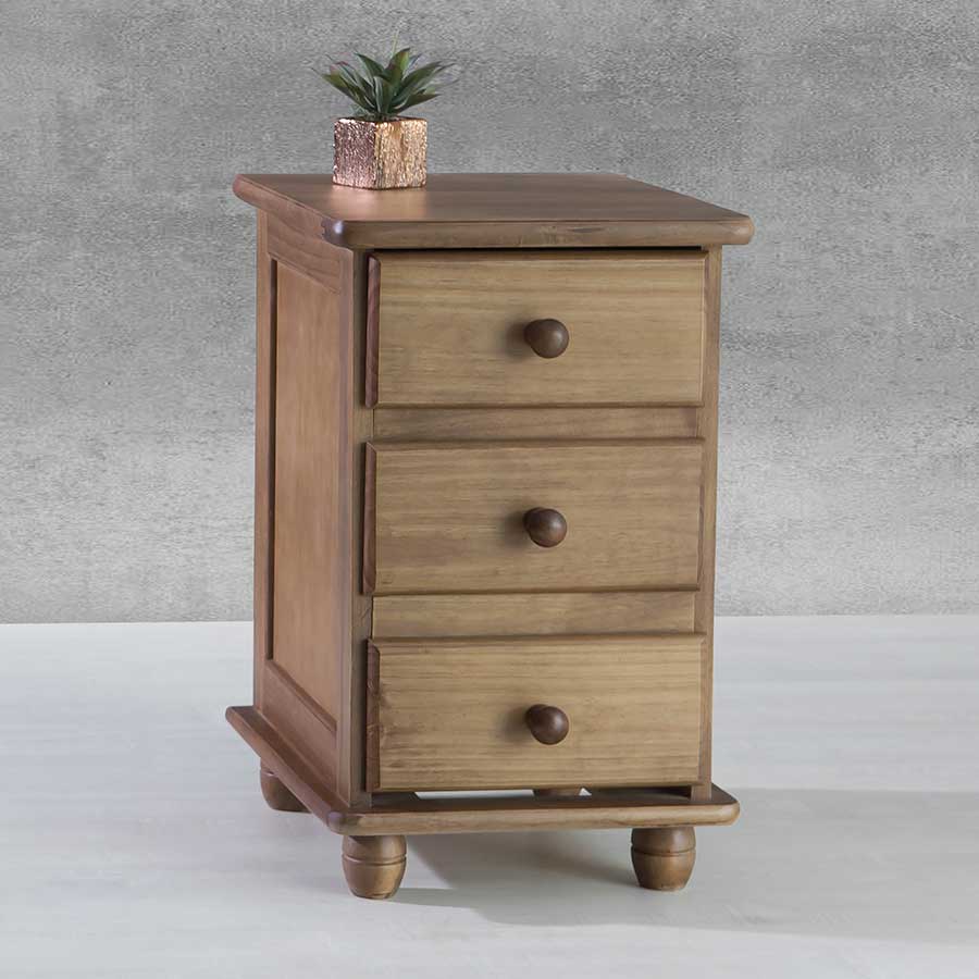 Mesa de Cabeceira de Madeira de Pinus com 3 Gavetas para Quarto