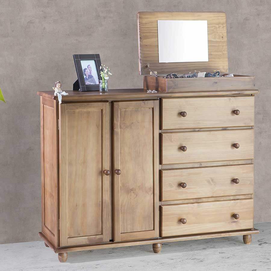 Cômoda Pinus 2 Portas 4 Gavetas