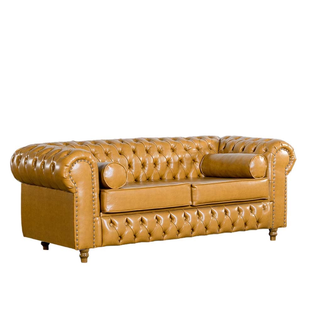 Sofá Chesterfield 2 Lugares 180 Cm Couro Caramelo