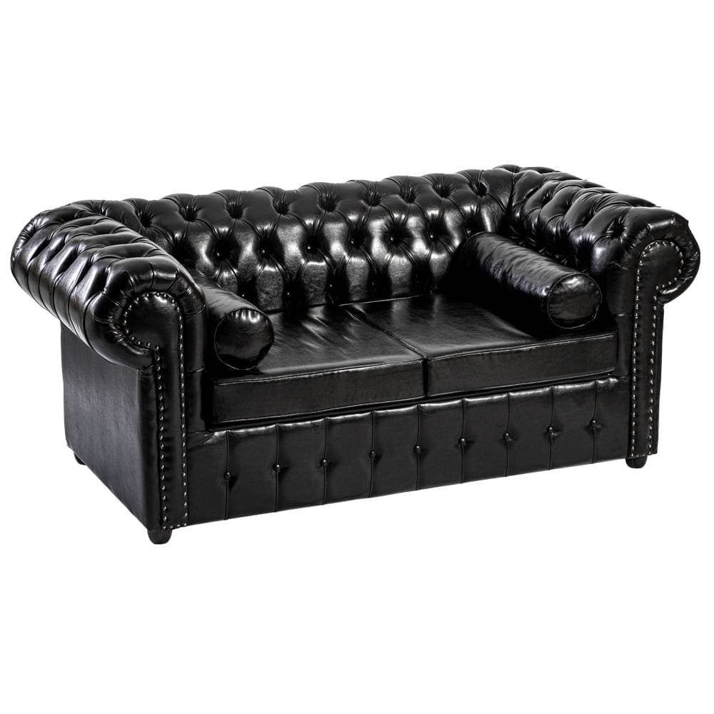 Sofá Chesterfield 2 Lugares 180 Cm Couro Ecológico Preto