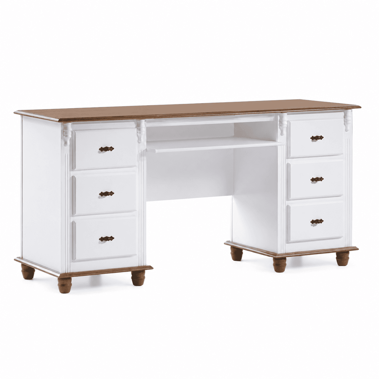 Escrivaninha Lion 176 Cm de Madeira Branco e Imbuia com 6 Gavetas
