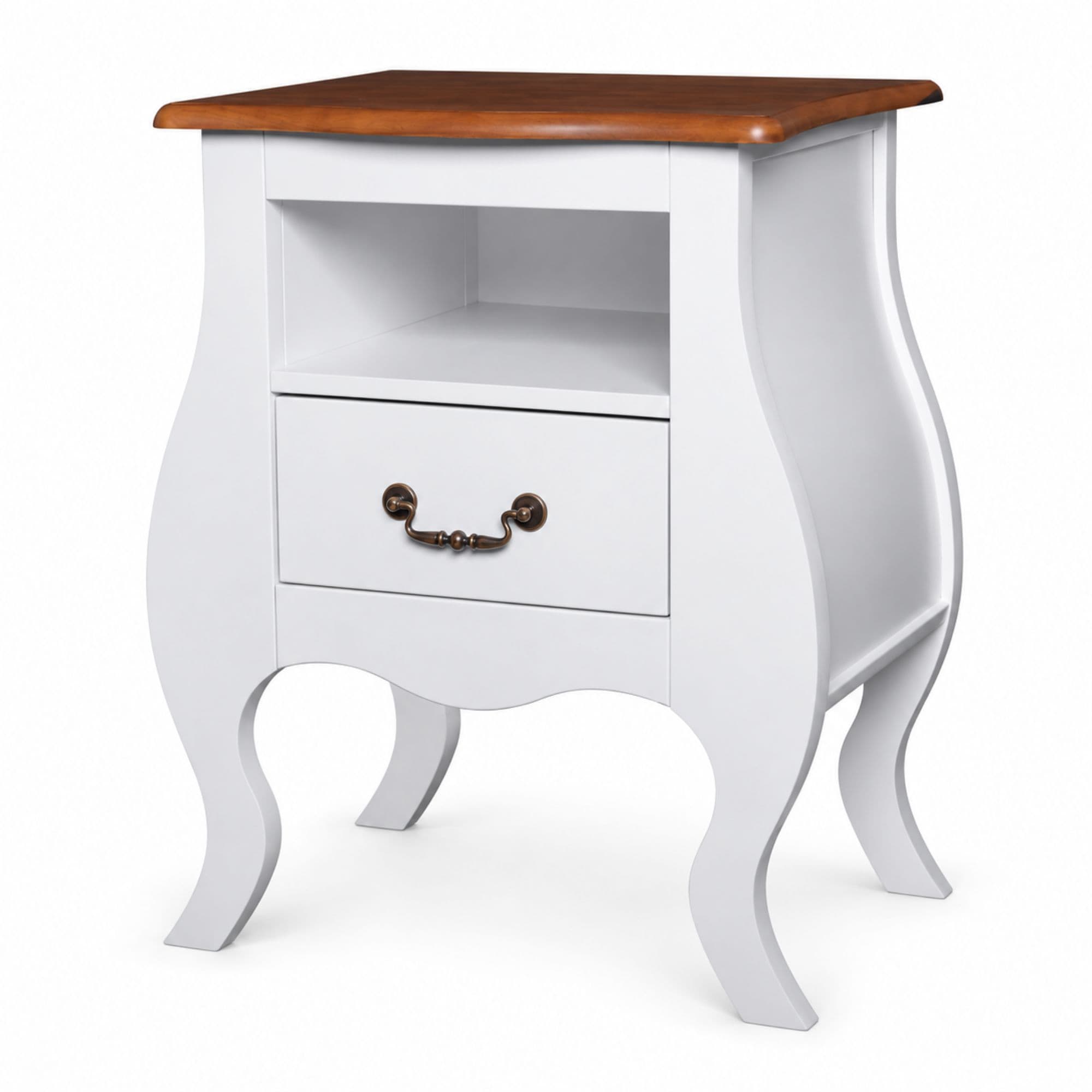 Mesa de Cabeceira Bombê 65Cm 1 Gaveta 1 Nicho Benta Branco Fosco