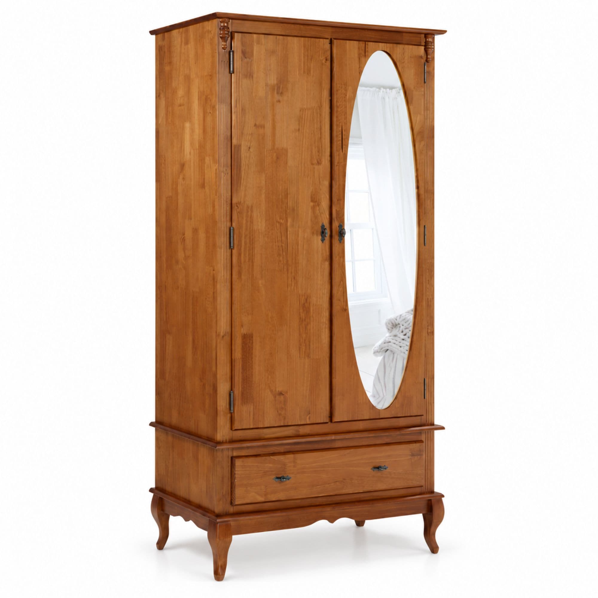 Roupeiro 205Cm 2 Portas 1 Gaveta Espelho Mava Imbuia Glazer