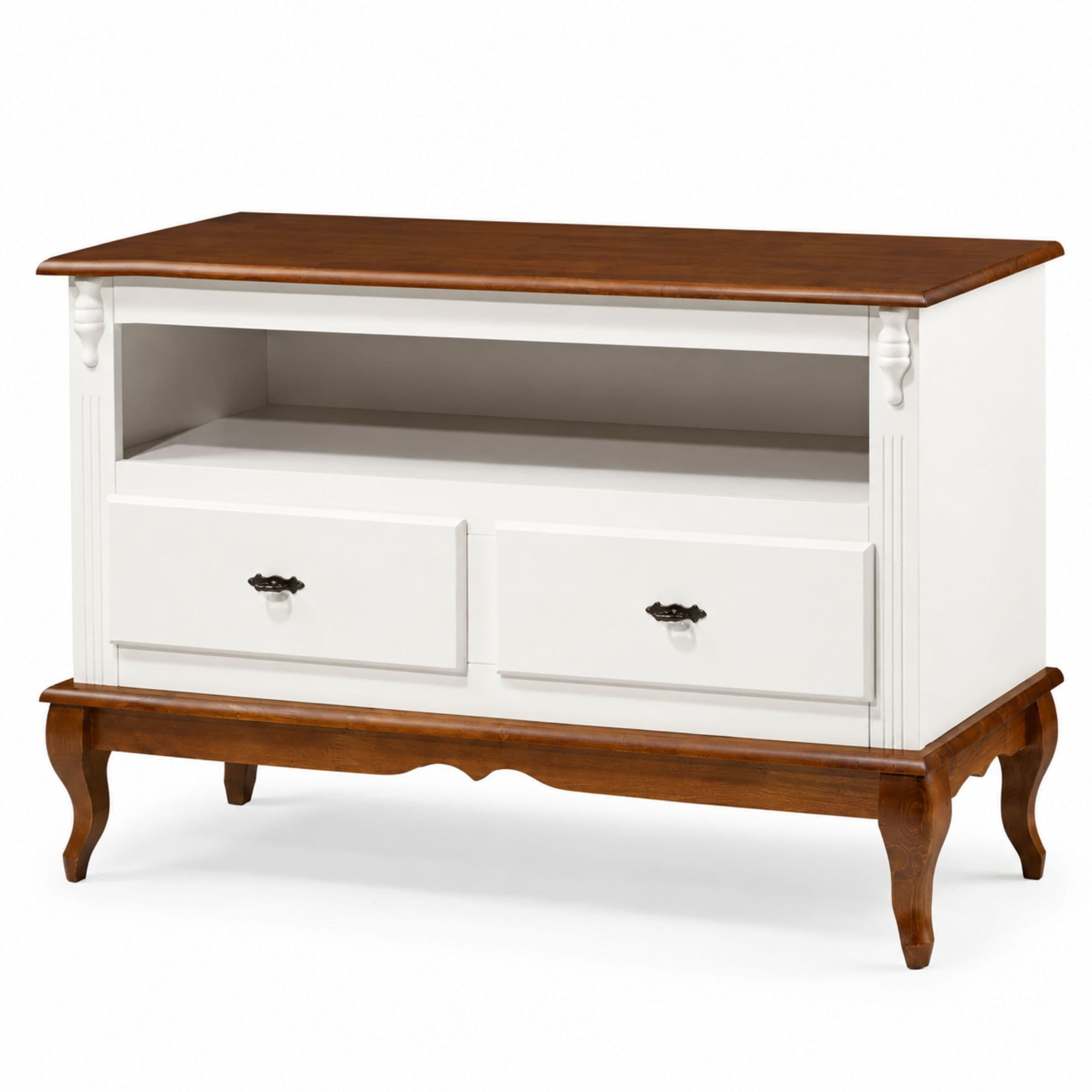 Rack 75Cm 2 Gavetas 1 Nicho Madeira Mava Branco Fosco