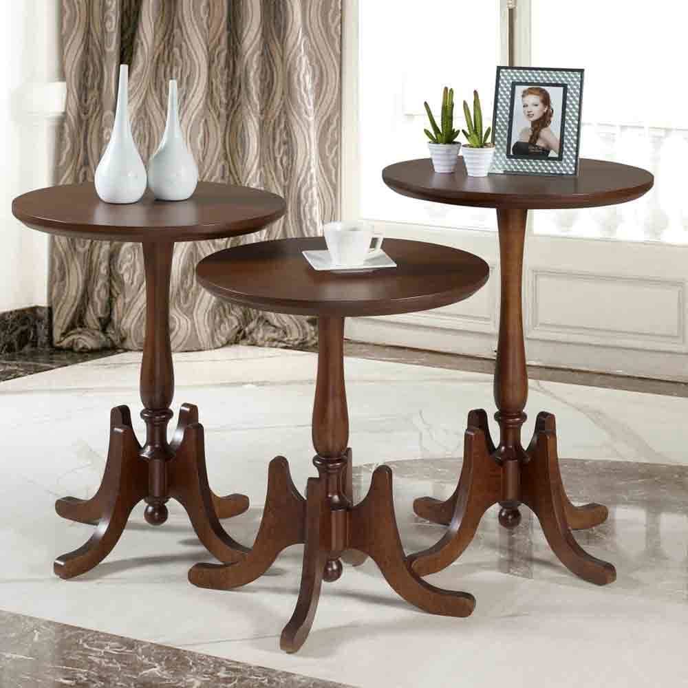 Conjunto 3 Mesas de Apoio Fróg Redondas Madeira Decorativo Imbuia Glazer