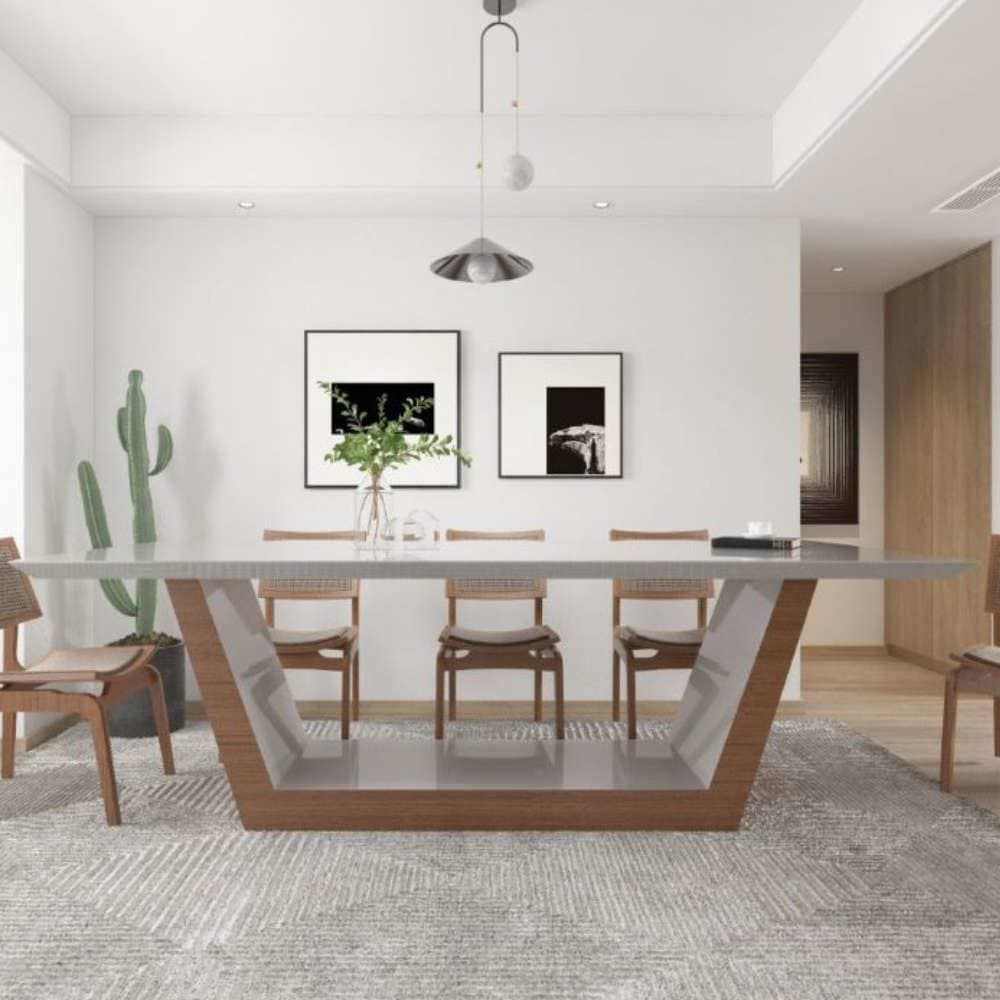 Mesa de Jantar Retangular La Victor 280 X 110 Cm com Vidro Branco