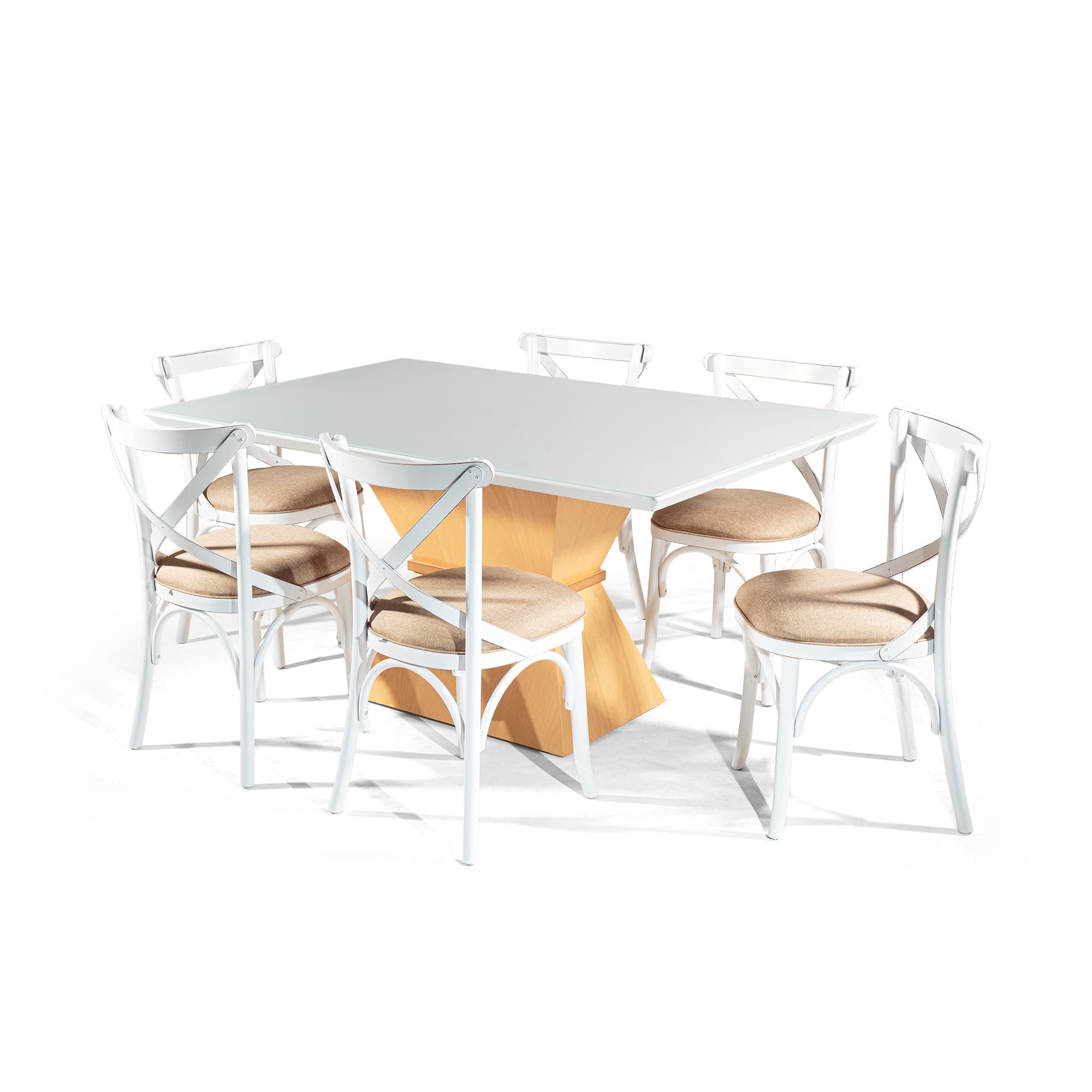 Conjunto Sala de Jantar Moderna 6 Cadeiras X Branco Provençal com Mesa 160 X 100 Cm